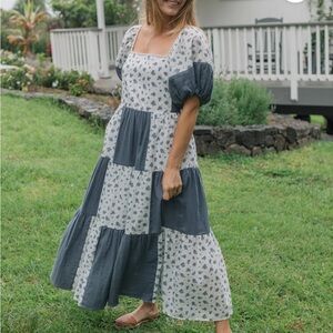 Neoflora Rowan blue and white floral patchwork dress